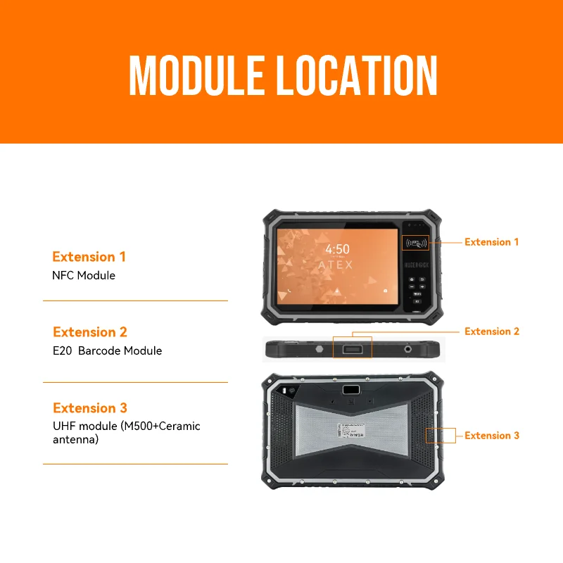 ODM/OEM T80EX 8인치 고해상도 산업용 Atex 방폭 태블릿 NFC 2D 스캐너 IP67 방수 NFR 소프트웨어 탑재