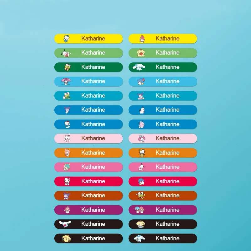 カスタマイズされたサンリオ名前ステッカー、学校用品用のパーソナライズされた防水ラベル、新学期、クリスマスギフトのアイデア