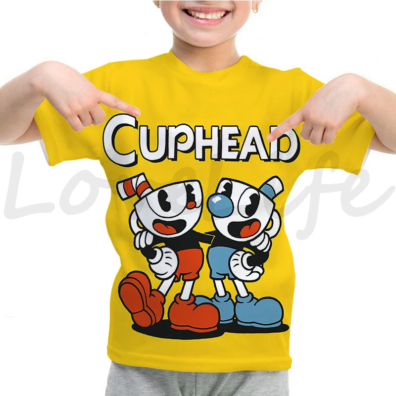 Maglietta Cuphead Estate Manica Corta Bambini Vestiti Del Fumetto Maglietta Cuphead Maglietta Per Bambini Anime Maglietta Harajuku Streetwear Ragazzi 