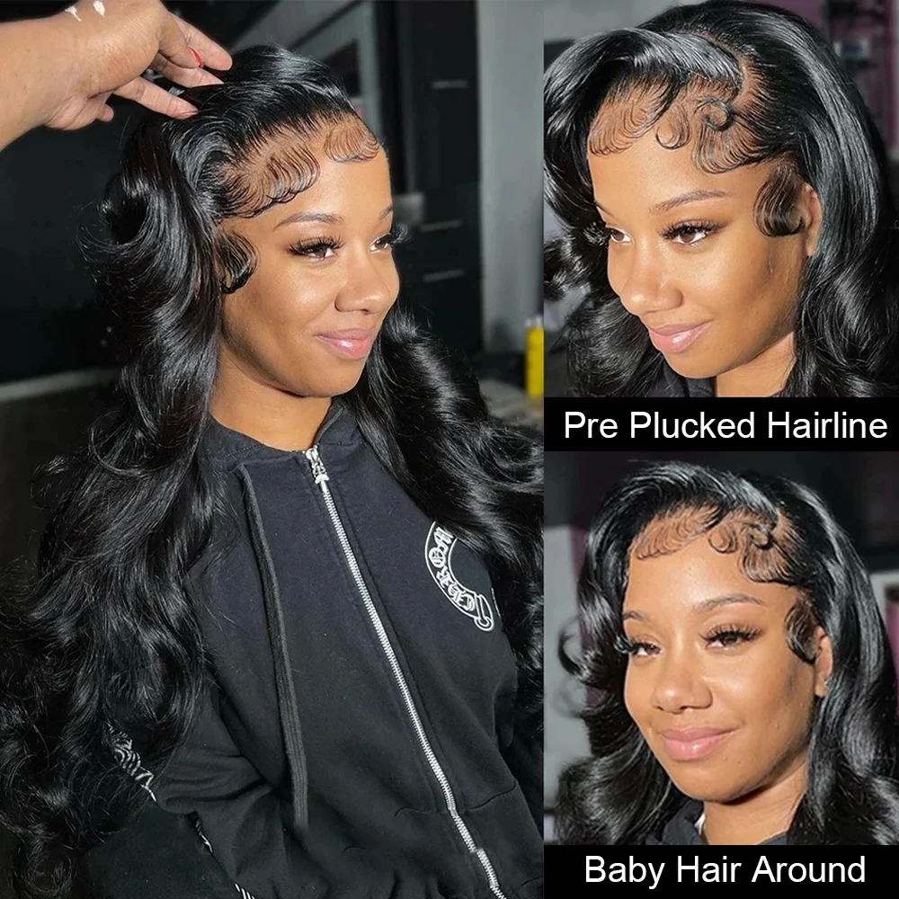 30Inch 13X4 13X6 Body Wave Lace Front Wigs Human Hair Pre Plucked 180 Density HD Transparent Lace Frontal Wigs Human Hair 4