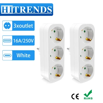 2pcs European Conversion Plug Electrical Socket German Standard 250V 16A Multiple Plug Power Socket Adapter 3AC Outlet for home 1