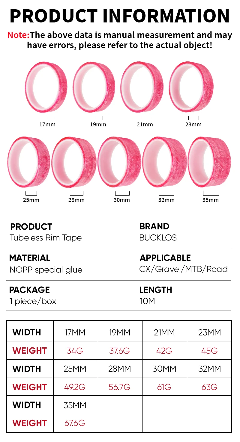 Description Picture 3 of itemBUCKLOS MTB Bicycle Tubeless Rim Tapes 10M MTB Tire Liner Vacuum Tire Pad 17-35MM Road Bike Rim Tape Strips Cycling Wheel