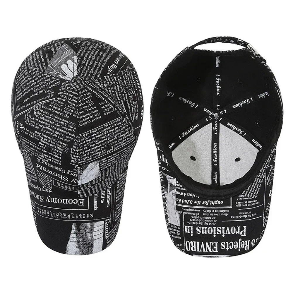 Newspaper Pattern Personality Graffiti Baseball Fashion Street Hip Hop Duck Cap Outdoor Sports Visor Sun Protection Driver Hat