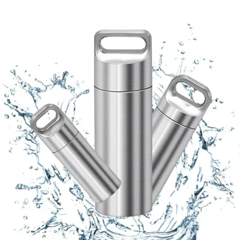304 Stainless Steel Waterproof Mini Sealed Can Portable Storage Bottle for Pill Small Tool Parts With Keychain