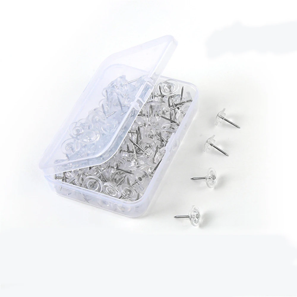 50pcs Clear Thumb Tacks Strong Steel Points For Cork Bulletin Boards Standard Plastic Heads For Home School And Office push pins