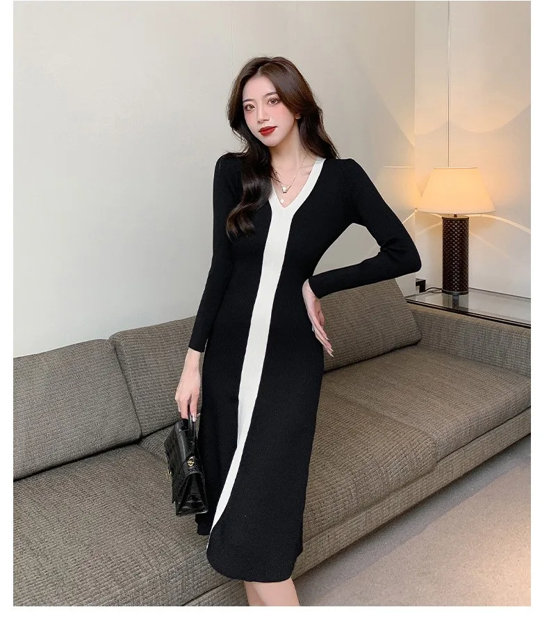 Lusumily Sweater Bodycon Dress Women 2022 Spring Autumn Slim Knitted Long Dress Vestido Female Full Sleeve  Party Dress Long Rob slip dress