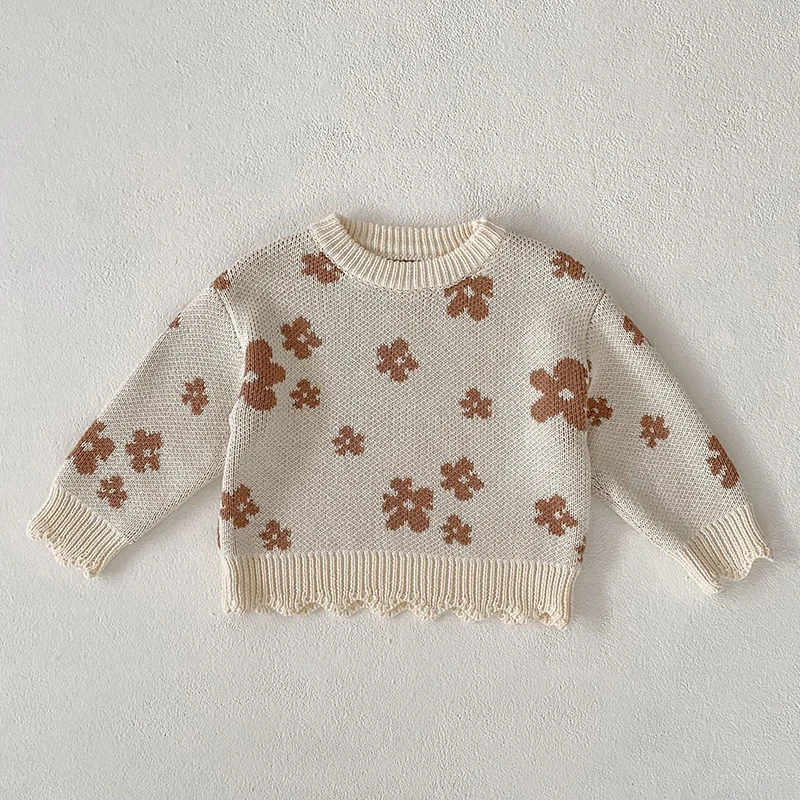 Infant Kids Baby Girls Boys Long Sleeve Flower Printing Knit Pullover Sweaters Baby Girls Boys Children's Clothes Sweaters