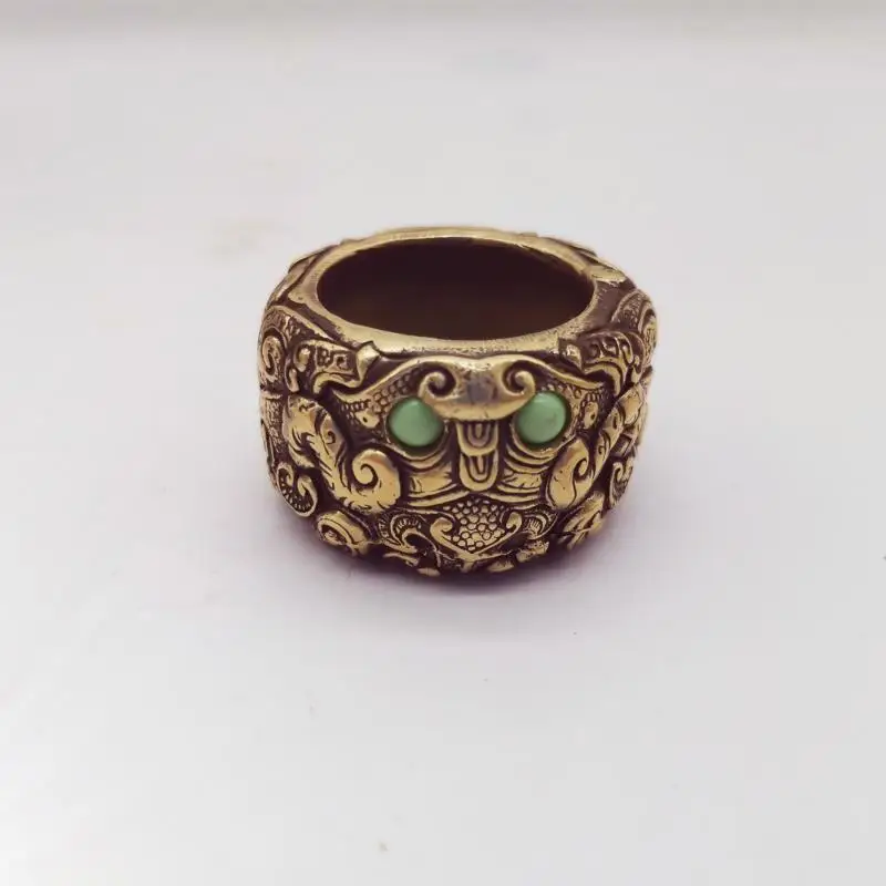 Old Goods Rural Brass Set Old Jade Antique Jade Collection Double Beast Jade Dragon Pattern Ring