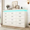 Tall Large Farmhouse 12 Drawers Dresser for Bedroom with LED Light and Power Outlets,Wood Rustic 12 Chests of Drawers for Closet 3