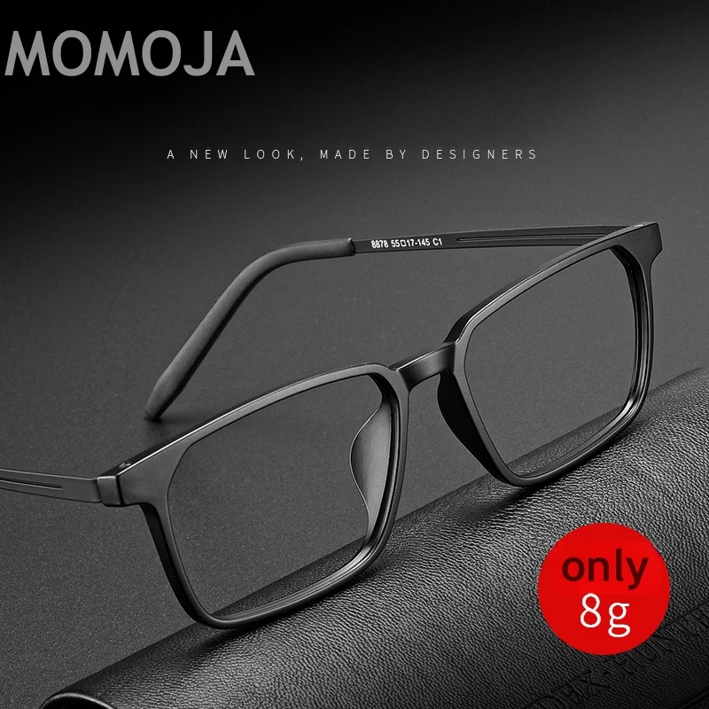 MOMOJA New Ultra Light TR90 Comfortable Pure Titanium Square Men's Glasses Frame Optical Prescription Eyeglass Frame 8878