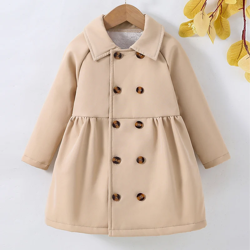 Girls Casual Fashion Double Breasted Fleece Windbreaker Children's Autumn and Winter Coat kids jacket girls trench coats