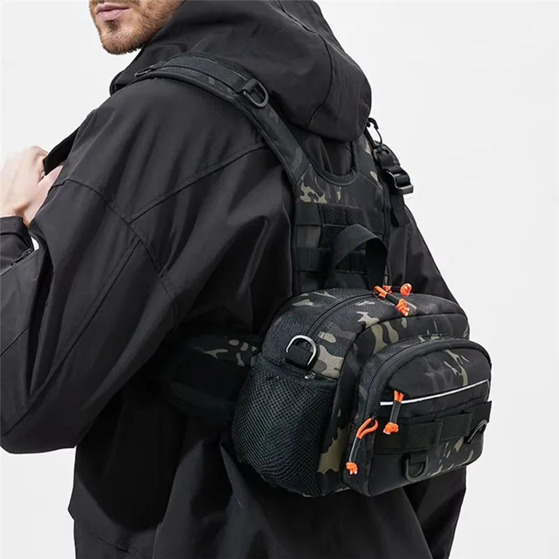 ABHT-Fishing Backpack With Rod Holders,Lure Storage, Multi-Functional Rig Pouch, Molle Gear Bag For Outdoor Chest Use