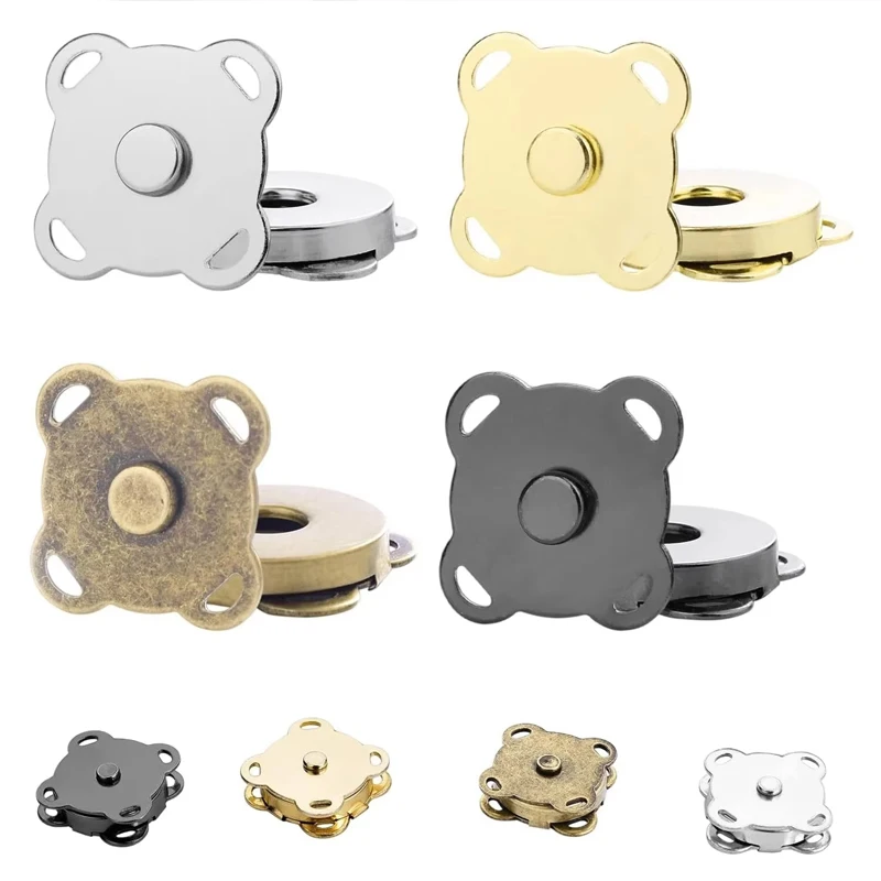 Snap Button Kit 10 Sets Magnetic Snap Button Metal Plum Blossom Sew on Button Clasps Fasteners for Purses Handbag Clothes DIY