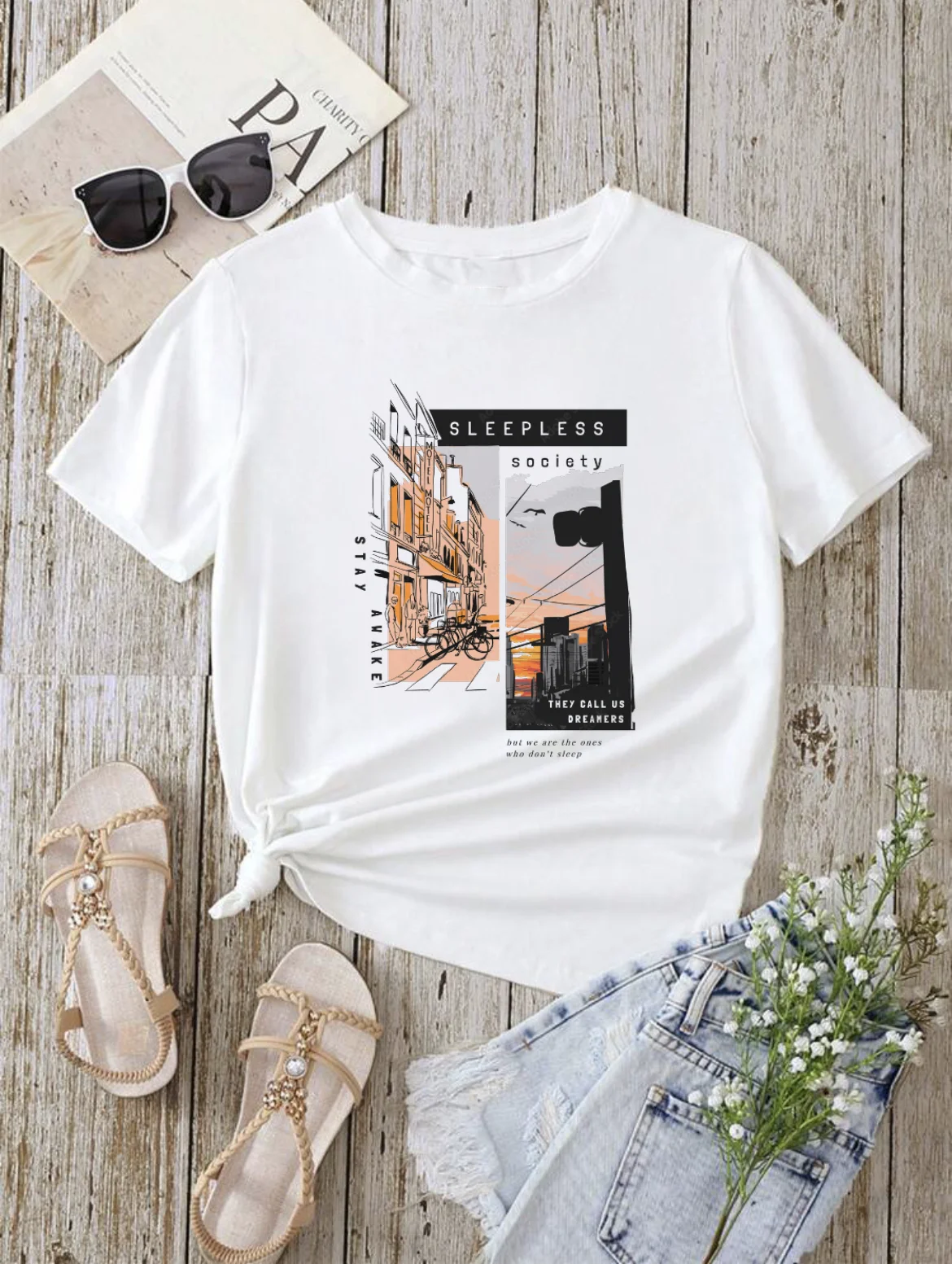 

Trendy T-Shirt Summer Fashion Women's Printing Fashion Versatile Women's Cartoon Letter Pattern Casual Style Basic Simple T-Shir