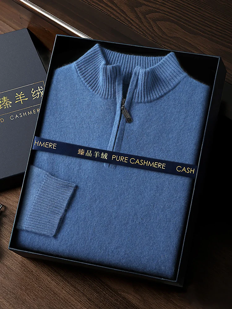 CHICUU Men's 100% Cashmere Sweater Zipper Pullover Mock Neck Long Sleeve Basic Cashmere Knitwear Autumn Winter Clothing Tops 3