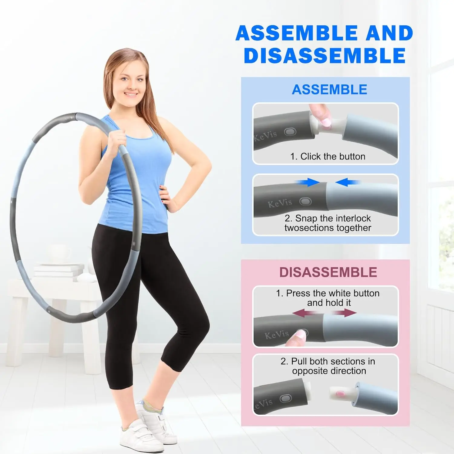 Adjustable Weighted Fitness Hoop for Adults Fitness and Weight Loss Women Specific Abdominal Exercise Detachable Knot