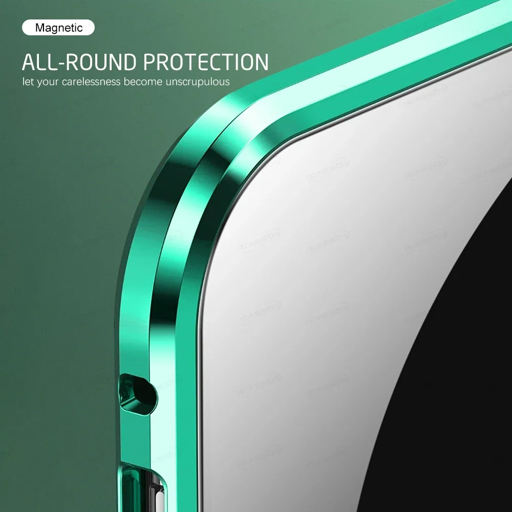 360 Full Body Clear Double-Sided Glass Magnetic Shockproof Metal Phone Case