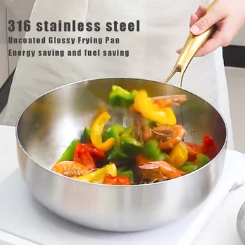 316 Stainless Steel Frying Pan Deep Wok Non-Stick Frying Pans Steak Gas Stove Induction Cooker Universal Frying Pan Kitchen Cookware 1