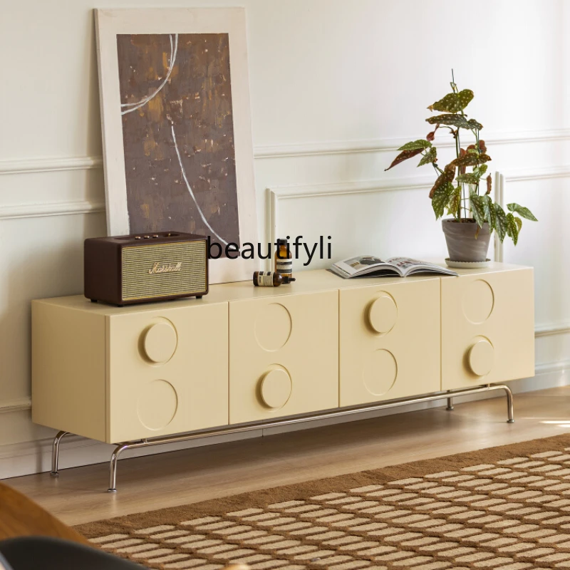 

Round Handle TV Cabinet Living Room Antique Style Solid Wood Floor Standing Storage Cabinet Blocking Socket