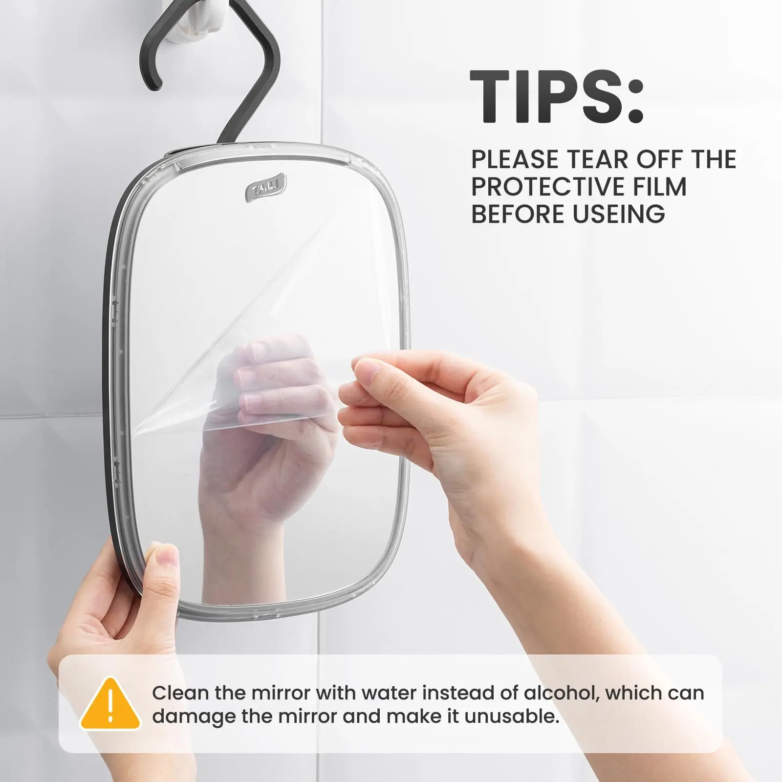 TAILI Fog-Free Shower Mirror for Shaving, Removable Bathroom Mirror for Wall Hanging for Travel, Camping, Shower Accessories 2