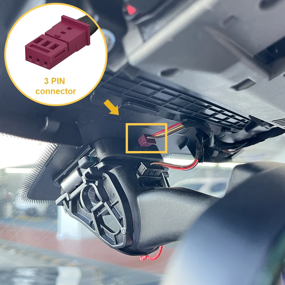 비가센서, LED 디스플레이, USB 전원 케이블, 차량용 DVR 액세서리, D3-024가 포함된 BMW 및 MINI용 FitDVR 대시캠 어댑터(3핀)