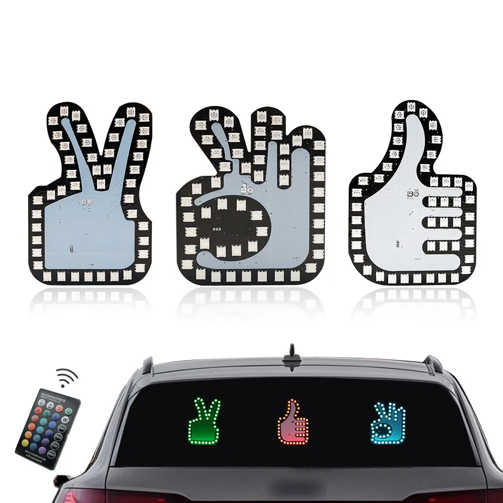 Nuovo Led Rgb Thumb,Victory,Ok Colorul Gesture Light Funny Car Finger Light Con Remote Road Rage Sign Finger Gesture Light