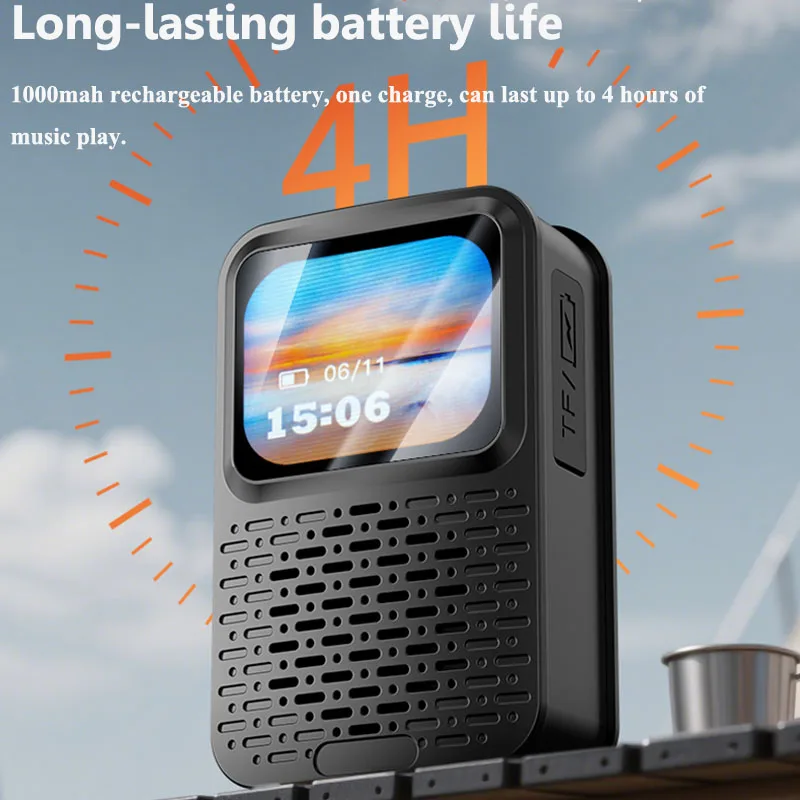 Mini Smart Bluetooth Speaker Wearable Touch Screen Alarm Clock Soundbar Wireless Music Player IPX5 Waterproof Support TF Card