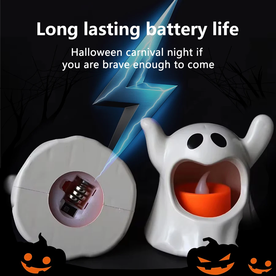 Halloween Ghost Candle Light Battery Powered Electronic Flameless Candles Lamp Emitting Color:White;Body Color:1pcs 4