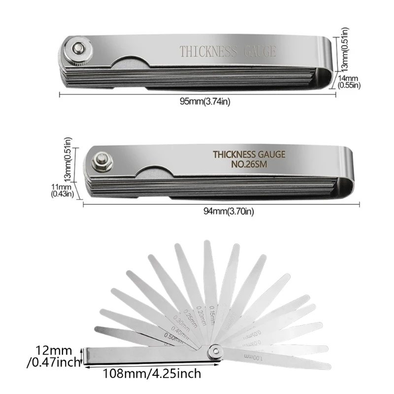 Stainless Steel Feeler Gauges Double Marked for Accurate Measurements Various Measuring Needs Engineering Vehicle Repair