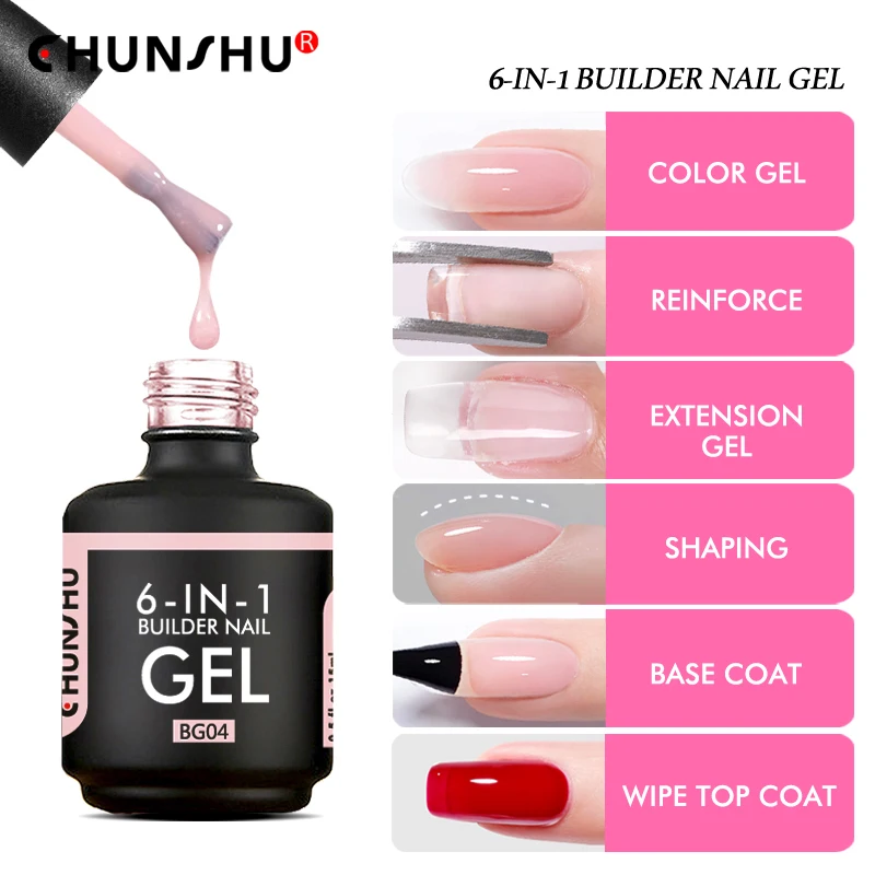 

CHUNSHU 6 IN 1 Extension UV Gel Polish In A bottle Builder Nail Gel Rubber Base Coat Semi Permanent Nails Art Self-leveling 15ML