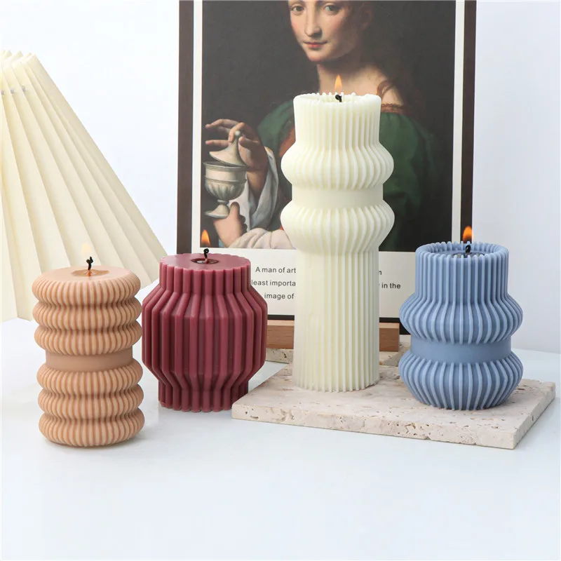

3D Stripes Silicone Candle Mold DIY Minimalist Column Silicone Molds Handmade Plaster Resin Soap Making Supplies Kit Home Decor