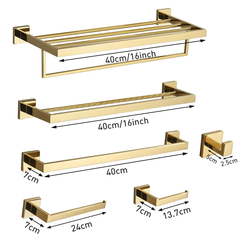 Golden Bathroom Hardware Set Accessories Whole Stainless Steel Paper Holder Bathroom Bar Towel Rack Rail Nail Installation Shelf bathroom hardware accessories bathroom hardware set toilet paper holder paper towel holder shower rod storage rack
