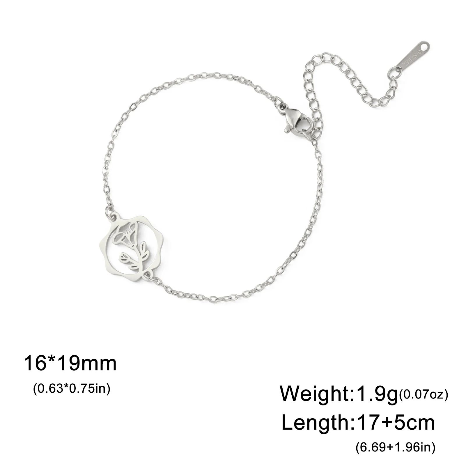 Unift Floral Birth Flower Charm Bracelet - Stainless Steel Cosmos & Poppy Design, Trendy Minimalist Jewelry
