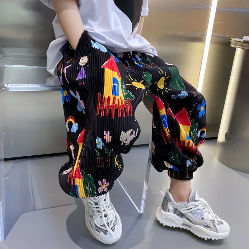 

2022 Boys Pants Fashion Summer Printed Trend Sport Casual Pants Teenage Loose Sweatpants Boy Harem Pants Kids Bottoms 3-12Yers