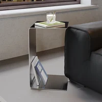 Table d'appoint minimaliste italienne, table d'appoint en acier inoxydable brossé, tables d'appoint de canapé mobiles, plateau à thé de luxe moderne pour le salon 2