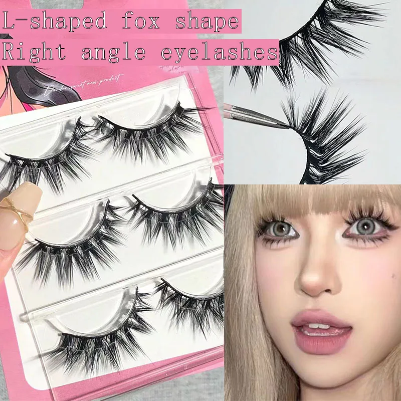 

L-shaped Right Angle False Eyelashes Thick Manga Oblique Flying Mink Lashes Fox Eye Fashion Reusable 3D Dramatic Makeup Eyelash