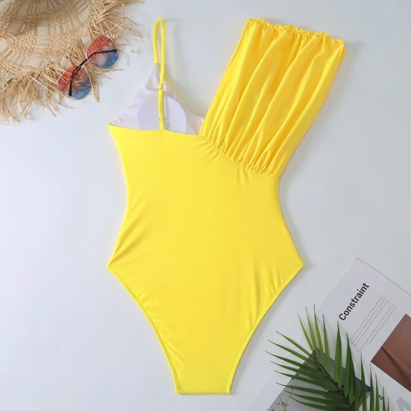 2024New Solid Color Sexy One Piece Swimsuit Women's Tight Conservative Hot Spring Vacation Swimsuit Suit