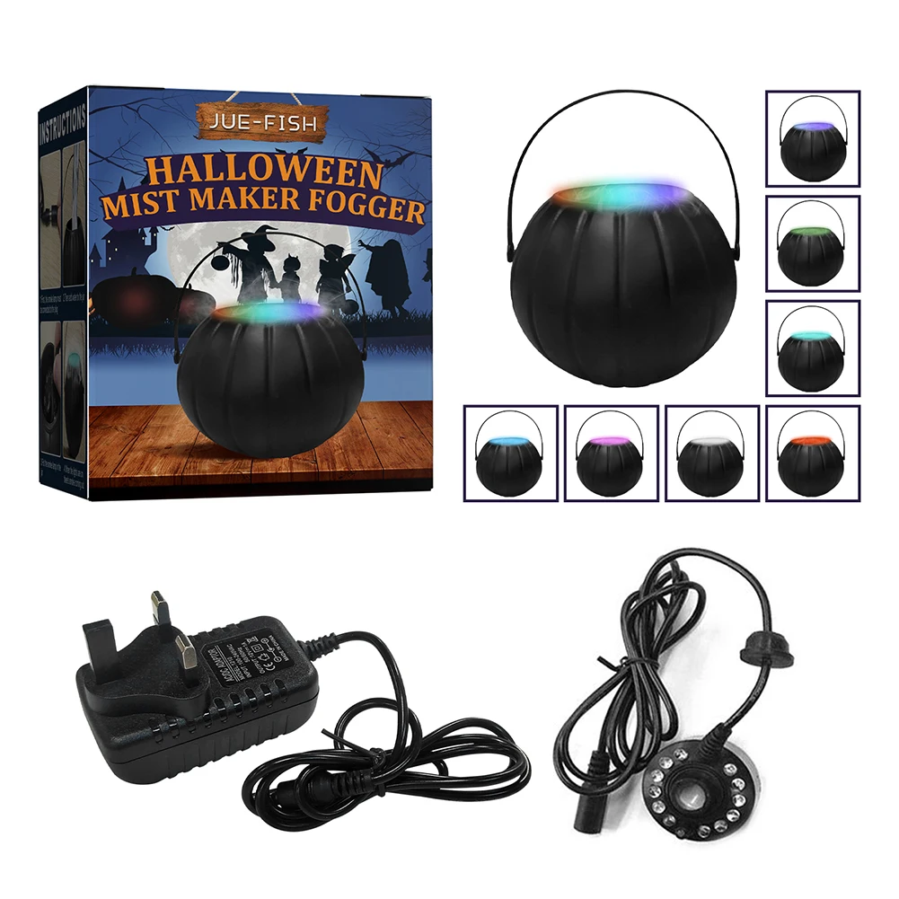 Halloween Witch Pot Smoke Machine Fog Maker Water Fountain Fogger Color Changing Fog Machine Party Prop Halloween Decoration 