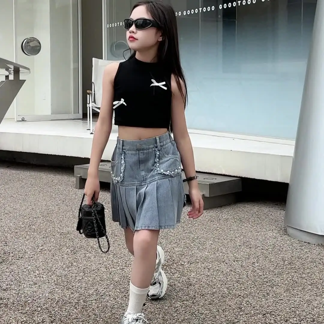 Yhong Jeansrock Mädchen - Denim Minirock Hohe Taille Größen 110-170