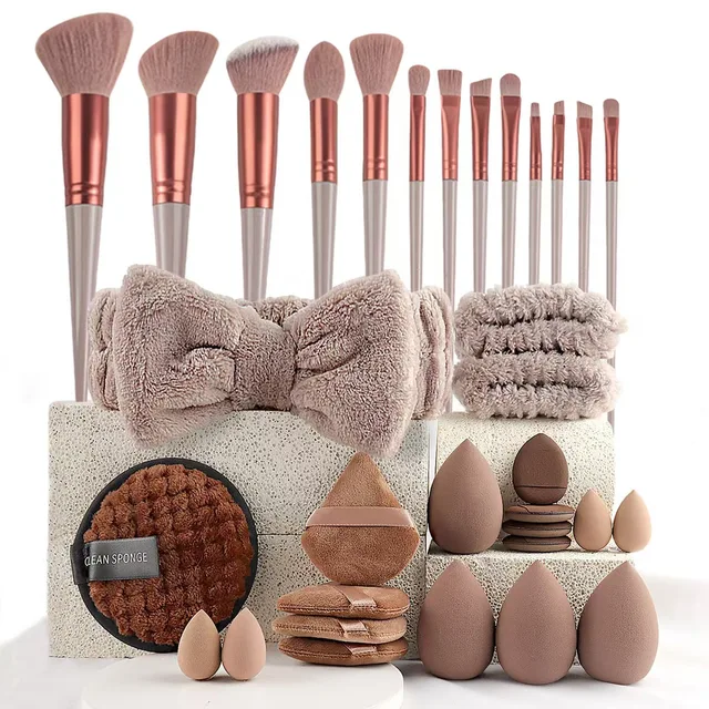 Ensemble de maquillage de 33 pièces, comprenant des éponges de beauté de différentes tailles pour une application de maquillage impeccable et un démaquillage complet. 6 Ensemble de maquillage de 33 pièces, comprenant des éponges de beauté de différentes tailles pour une application de maquillage impeccable et un démaquillage complet. 6
