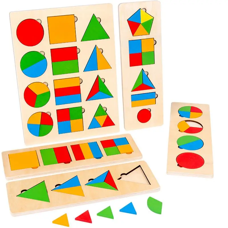 

Montessori Wooden Puzzle Blocks Geometric Tangram Brain Teaser Montessori Toys Jigsaw Preschool STEM Colorful Shape Pattern