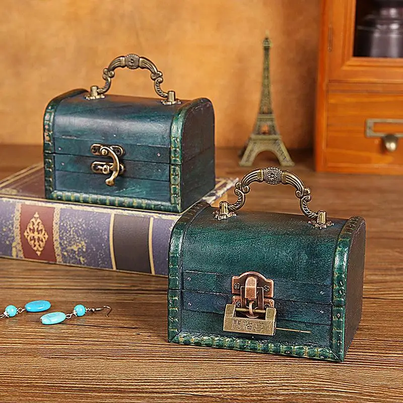 Scatola Portaoggetti In Legno Retrò Europea Password Lock & Handle Jewelry & Props Organizer Portagioie Verde Vintage Con Serratura