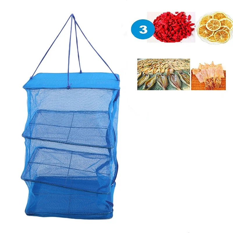 4 Layers Drying Fishing Net Hanging Basket Foldable Vegetable Fish Dishes Dryer Rack Bag Mesh Cage Flowers Buds Plants Organizer 2