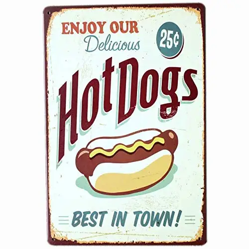 Hot Dogs Hamburger Sandwich Fast Food Decor Sign Retro Tin Sign Poster Vintage Plaque Fast Food Hotel Shop Wall Decor 8x12 Inch retro hamburger tin sign vintage fast food iron plate painting plaque bar bistro cafe restaurant kitchen room wall decoration