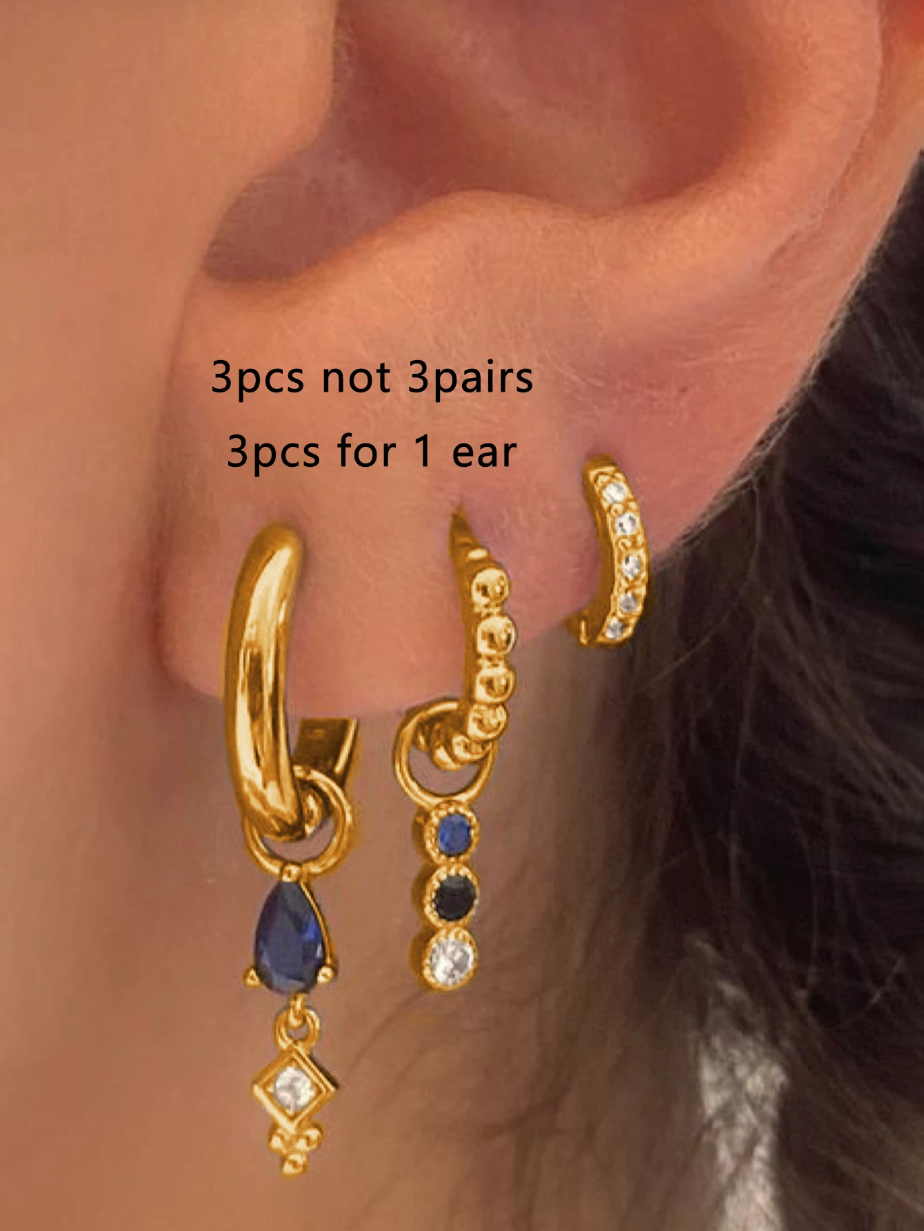 3pcs Womens Blue Water Drop Cubic Zirconia Earrings