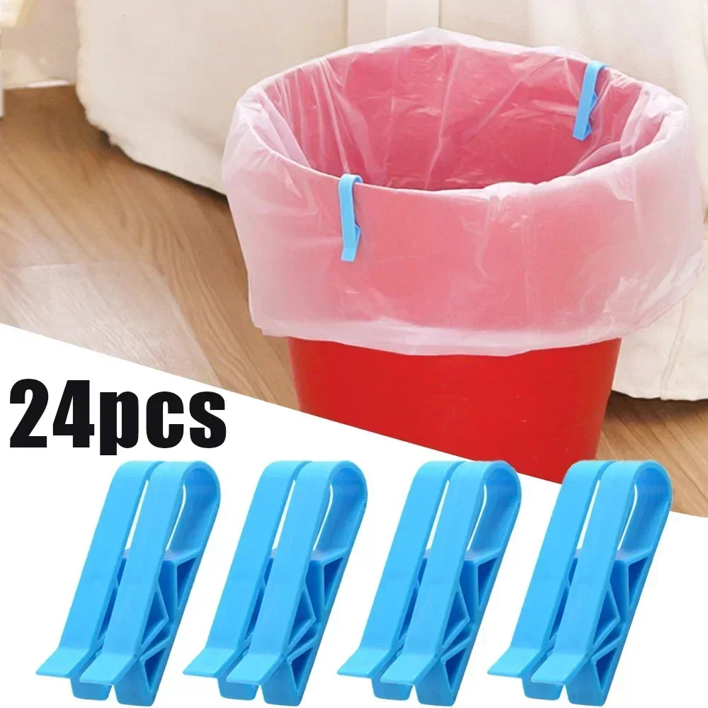 

24/2pcs Waste Basket Can Fixation Clip Rubbish Bag Clips Practical Garbage Bag Anti-Slip Holder Clamp Snack Bag Sealing Tools