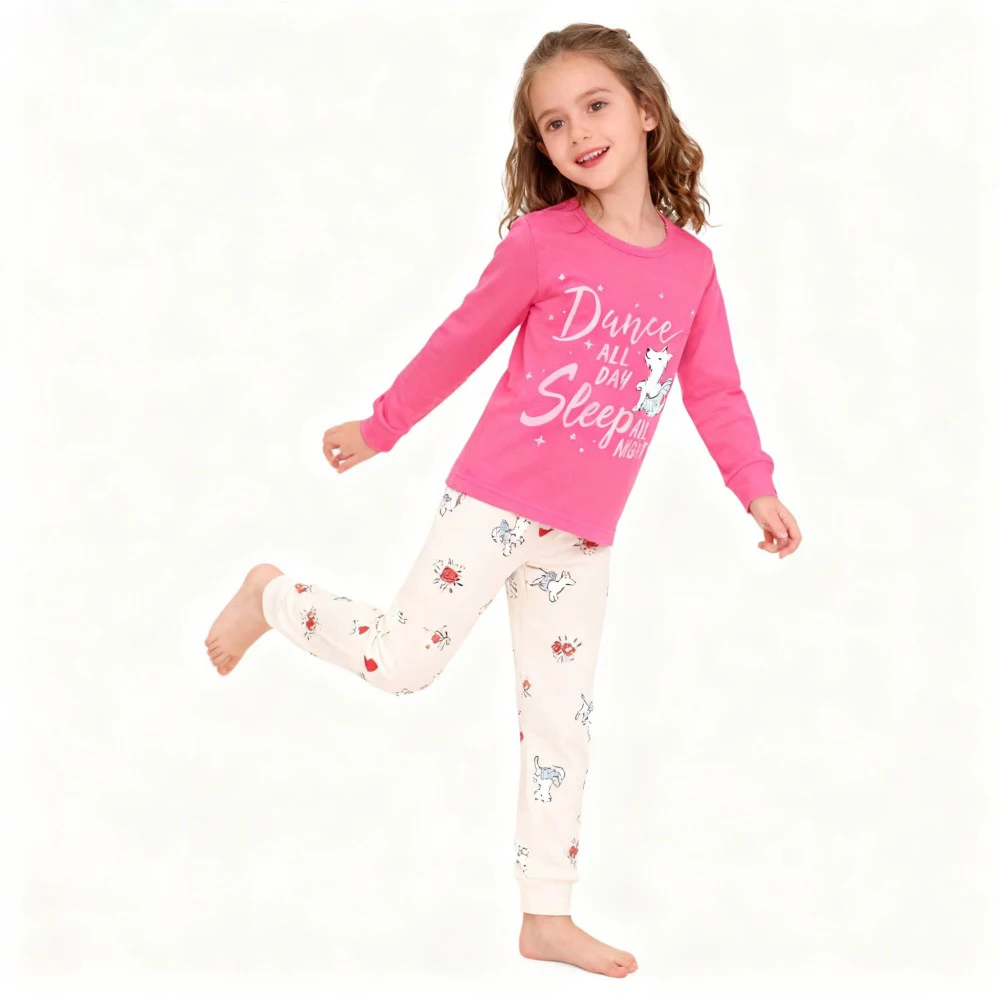 أطقم بيجامات ناعمة للأطفال بأكمام طويلة مع طائرة حيوانات على شكل قلب وأرنب بيجامات للأطفال الأولاد والبنات ملابس نوم للأطفال ليالي مريحة