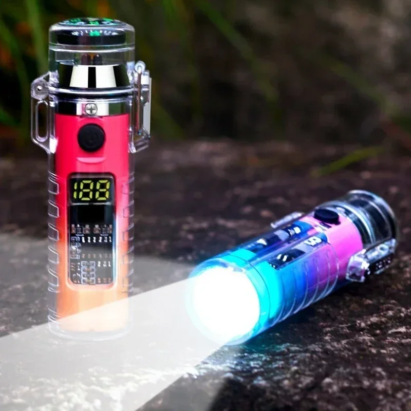 Outdoor Camping Compass Waterproof Electric Dual Arc Type-C USB Lighter Multi-Function Flashlight Survival Ignition Tool