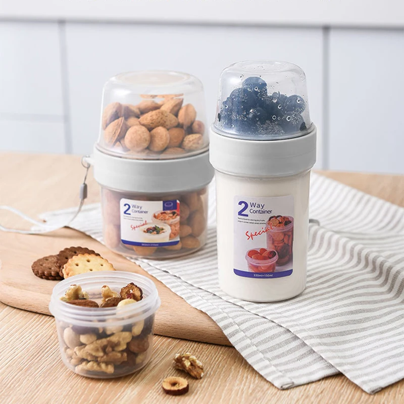 5 Sizes Breakfast Cup Oats Yogurt Milk Nut Soup Salad Cup 2-layer Fresh-keeping Bowl Portable Leak-proof Travel Office Lunch Box