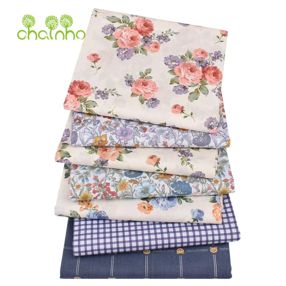 Chainho,Printed Twill Weave Cotton Fabric,Patchwork Cloth,DIY Sewing Quilting Material,Floral Series,2 Specification,15C221